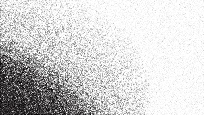 Noise gradient grain background with abstract black and white effect. Paint brush dots and shapes on grainy sand paper. Wavy spray grunge with circles and vintage splatter fluid.
