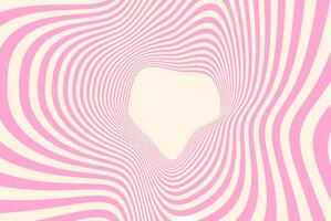 Abstract optical illusion background with pink and beige wavy lines creating a distorted tunnel effect. Psychedelic pattern with curved stripes and hypnotic movement for modern graphic design. vector