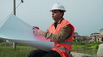 Construction Builder Giving A Look At The Project Document video