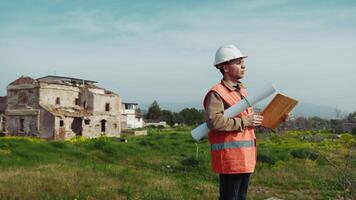 Disapponted Architect Giving Orders To The Workers At The Construction Site video