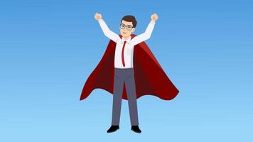 My dad is a Super hero in red cape cartoon flat character design flying loop animation video