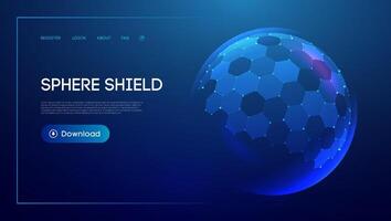Sphere Shield Hexagon Protect 3D Background Technology Dome Ball Tech. Blue Abstract Glass Honeycomb Pattern with Energy Barrier, Cyber Field , Transparent UV Layer vector