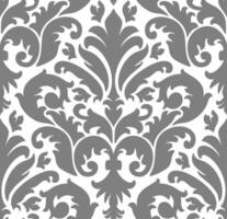 Seamless damask pattern in grayscale with stylized floral motifs and decorative symmetry. vector
