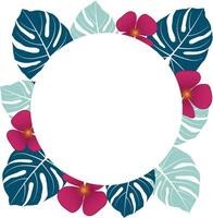 Tropical leaves background. Circle tropical frame with space for text vector