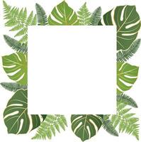 Tropical leaves background. Square tropical frame with space for text vector