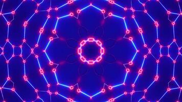 Circular pattern with many lights on it in blue and pink. Kaleidoscope VJ loop video