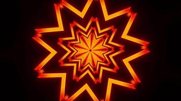Star shaped object with black background and yellow lines. Kaleidoscope VJ loop video