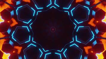 Blue and orange abstract design with black background. Kaleidoscope VJ loop video