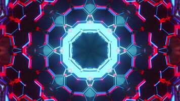 Circular object with red and blue background and black background. Kaleidoscope VJ loop video