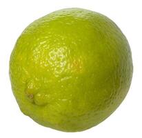 A single, vibrant green lime with a slightly textured skin, isolated background photo