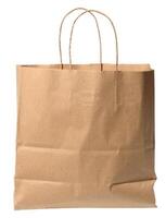 Empty brown paper shopping bag with twisted paper handles. Isolated on a white background. photo
