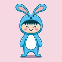 Smiling child in cute bunny rabbit costume cartoon image. vector