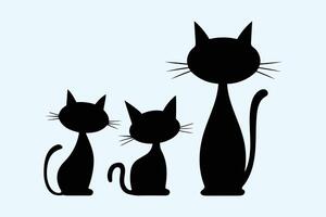 Silhouette of Three Stylized Cats, Cute Black Cat Silhouettes Sitting Together on Isolated Background vector