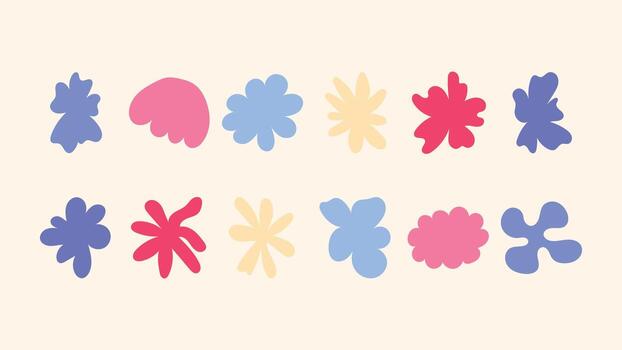 diseño conjunto con mano bosquejado insignias, flores, estrellas y geométrico símbolos Perfecto para creando único embalaje, marca visuales y en línea plantillas. vector