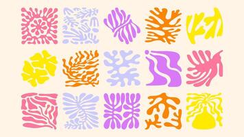 Retro with minimal floral shapes, soft waves and vintage beach palette, simple hand drawn plants, ideal for summer textiles. vector