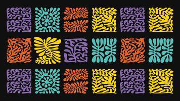 clean floral shapes, 60s and 70s wavy groove style, tropical mood with minimalist hand drawn plants, modern textile design. vector