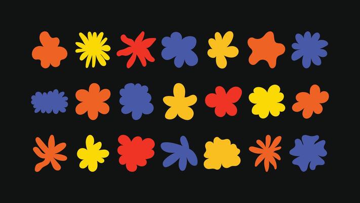 stars, flowers, badges and symbols background elements for packaging, branding projects and social media posts.