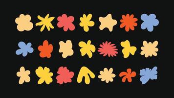 Hand sketched design bundle stars, floral motifs, badges and abstract forms ideal for creative packaging, branding, prints and social media. vector