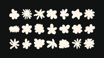 Editable pack of hand drawn design elements playful stars, abstract flowers, badges and shapes for branding, packaging, prints and social visuals. vector