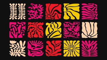 60s pattern with psychedelic floral swirls, bright beach colors and wavy lines, funky and eye-catching surface design. vector
