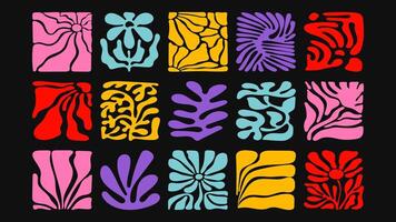 Colorful pattern with exaggerated groovy flowers, dynamic wavy lines and psychedelic beach mood, perfect for loud retro prints. vector