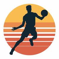 A basketball player with a red uniform and the word basketball on it vector