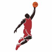 A player wearing a red uniform with the word basketball printed on it vector