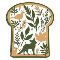 Forest Animals and Foliage in Bread Shape vector