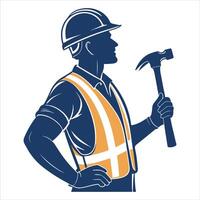Silhouette Construction Worker Creating an Illustration of a Building Site vector