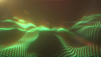 Green abstract wave structure with glowing digital points, representing futuristic data flow or signal mapping video
