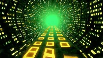 Green digital tunnel with binary code and glowing path video