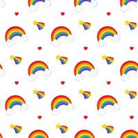 Seamless pattern with colorful rainbow and star and heart on white background vector