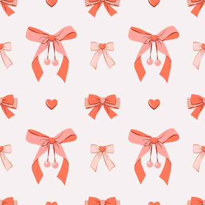 Cute aesthetic bows seamless pattern on white background