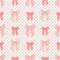 seamless pattern with cute pink bows on dotted white background. vector