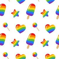 Seamless pattern with multicolored ice cream, candy, heart and star vector