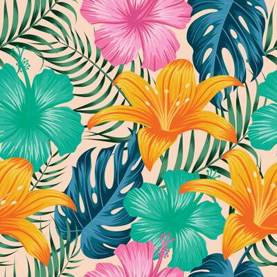 Floral seamless trendy pattern with leaves. tropical background