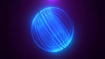 A glowing blue energy sphere made of interconnected light lines, floating in a dark background, evoking futuristic technology and digital concepts background, in high quality 4k, motion design video