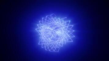 Glowing blue digital sphere with luminous thread lines and sharp starburst effects video
