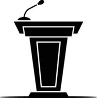 Black and white illustration of a podium with a microphone for public speaking events. vector