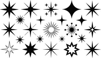 Collection of various black starburst shapes in different styles isolated on white background vector