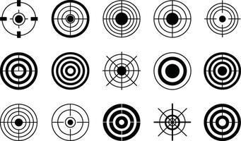 Collection of various concentric circle target designs in black and white for illustration and graphics vector