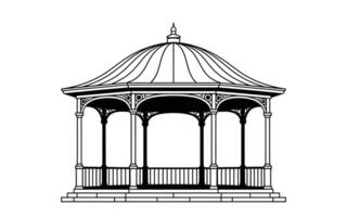Classic black and white illustration of a gazebo suitable for various design projects vector