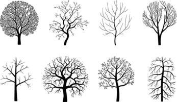 Diverse silhouette trees in various styles and forms for design and creative projects vector
