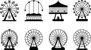 Set of simple black and white amusement park ride icons for design projects vector