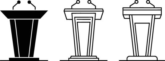 illustration of different styles of podium with microphones for presentations and speeches vector