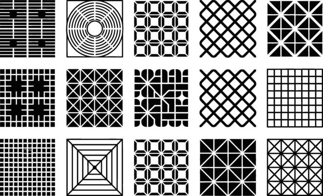 Collection of geometric black and white patterns ideal for decorative backgrounds and design elements