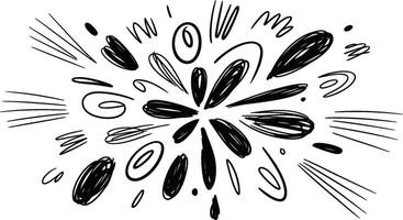 Hand drawn black and white burst illustration representing speed explosion impact energy and abstract concept vector