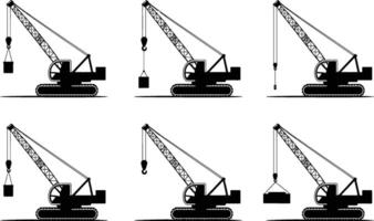 Silhouette illustrations of construction crane lifting and lowering various building materials repeated vector