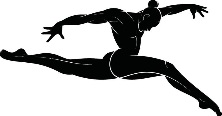 Graceful silhouette depicting a dancer in a dynamic leap against a plain background