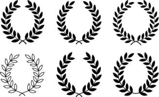 Set of six laurel wreath illustrations in different styles isolated on white background vector